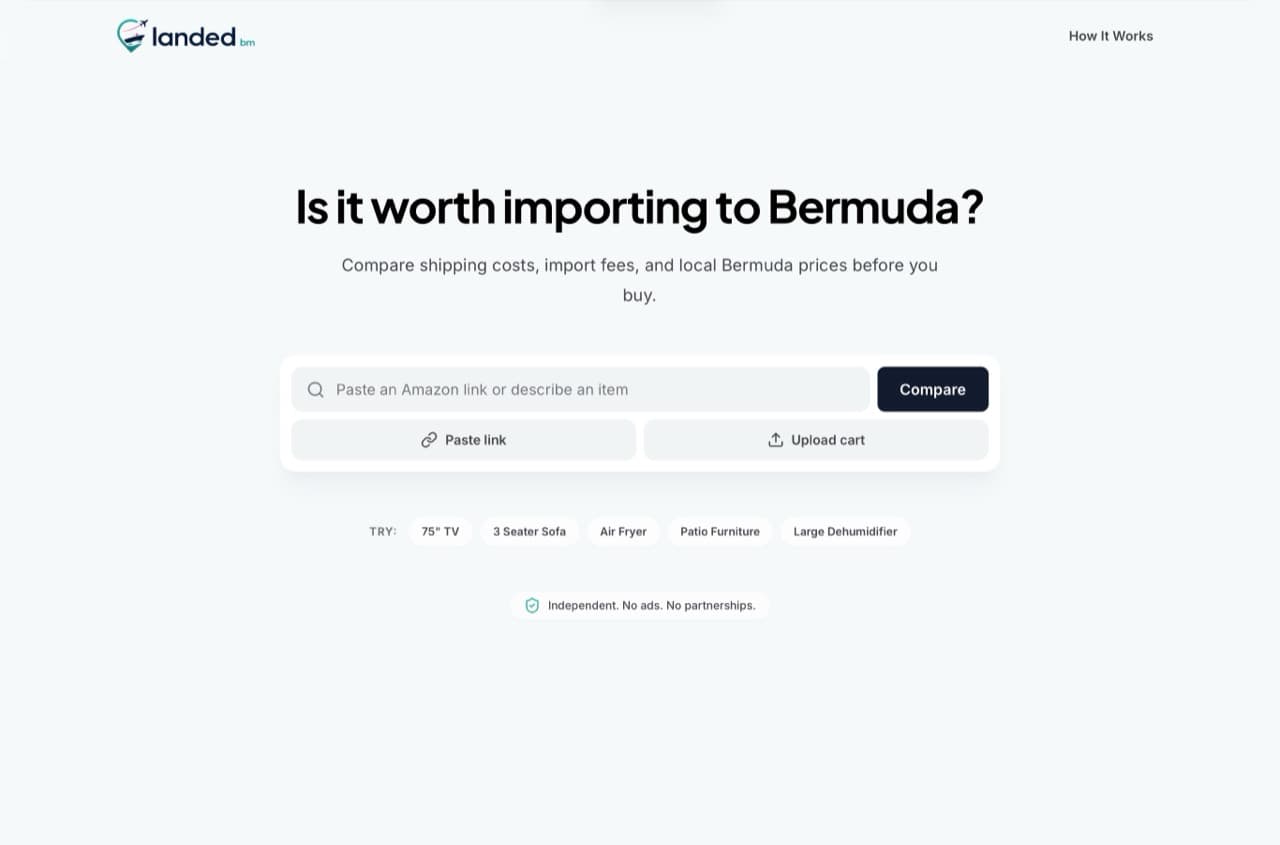 Landed.bm import decision engine homepage screenshot